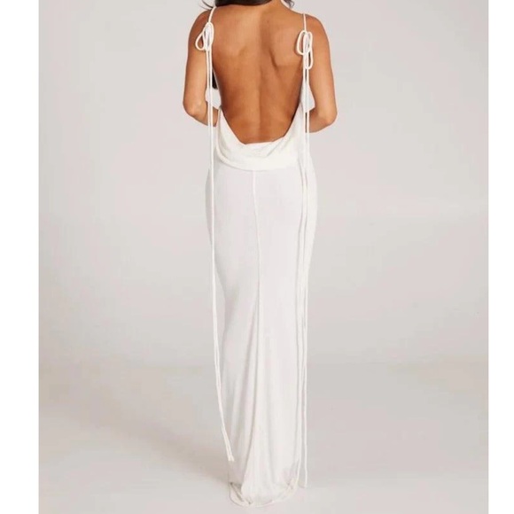 Melani Long Laces Draped Cowl Backless Maxi Dress 🕊️ - Picture 10 of 14